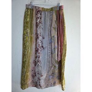 NWT Diane Gillman Grey Pink Green Floral 100% Silk A-Line Midi Pull On Skirt 2X